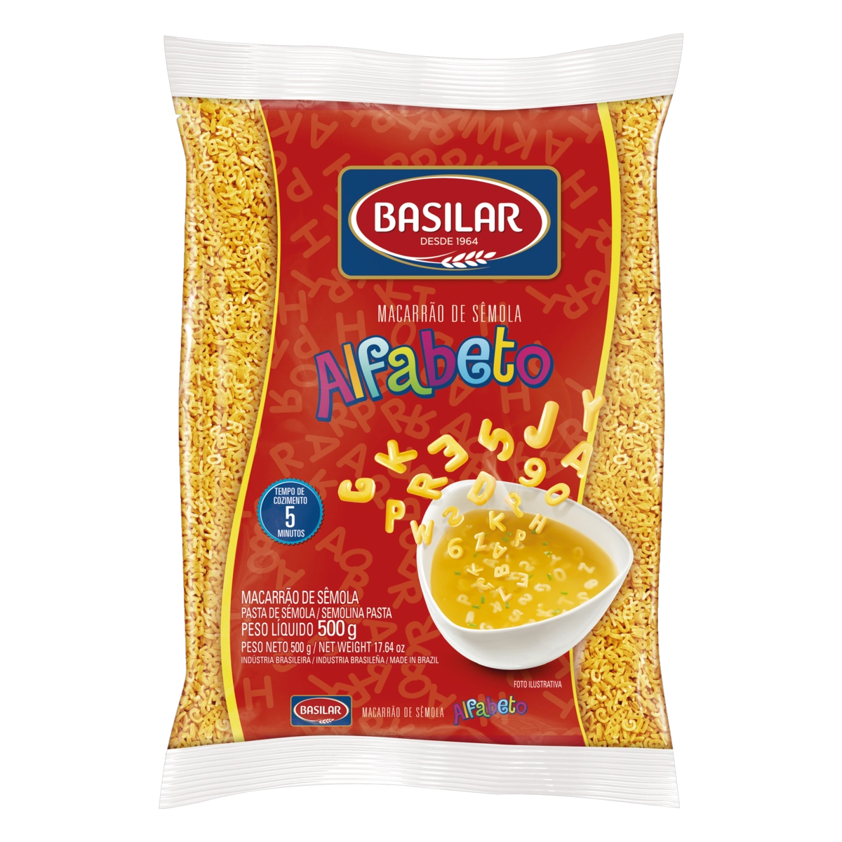 Macarrão De Sêmola Alfabeto Basilar Pacote 500g
