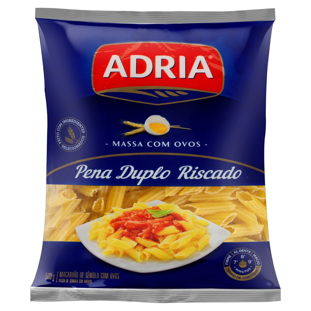 Macarrão De Sêmola Com Ovos Penne Duplo Riscado Adria Pacote 500g