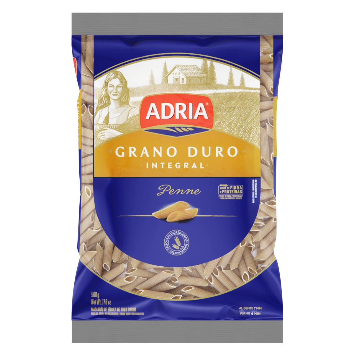 Macarrão De Sêmola Grano Duro Integral Penne Adria Pacote 500g