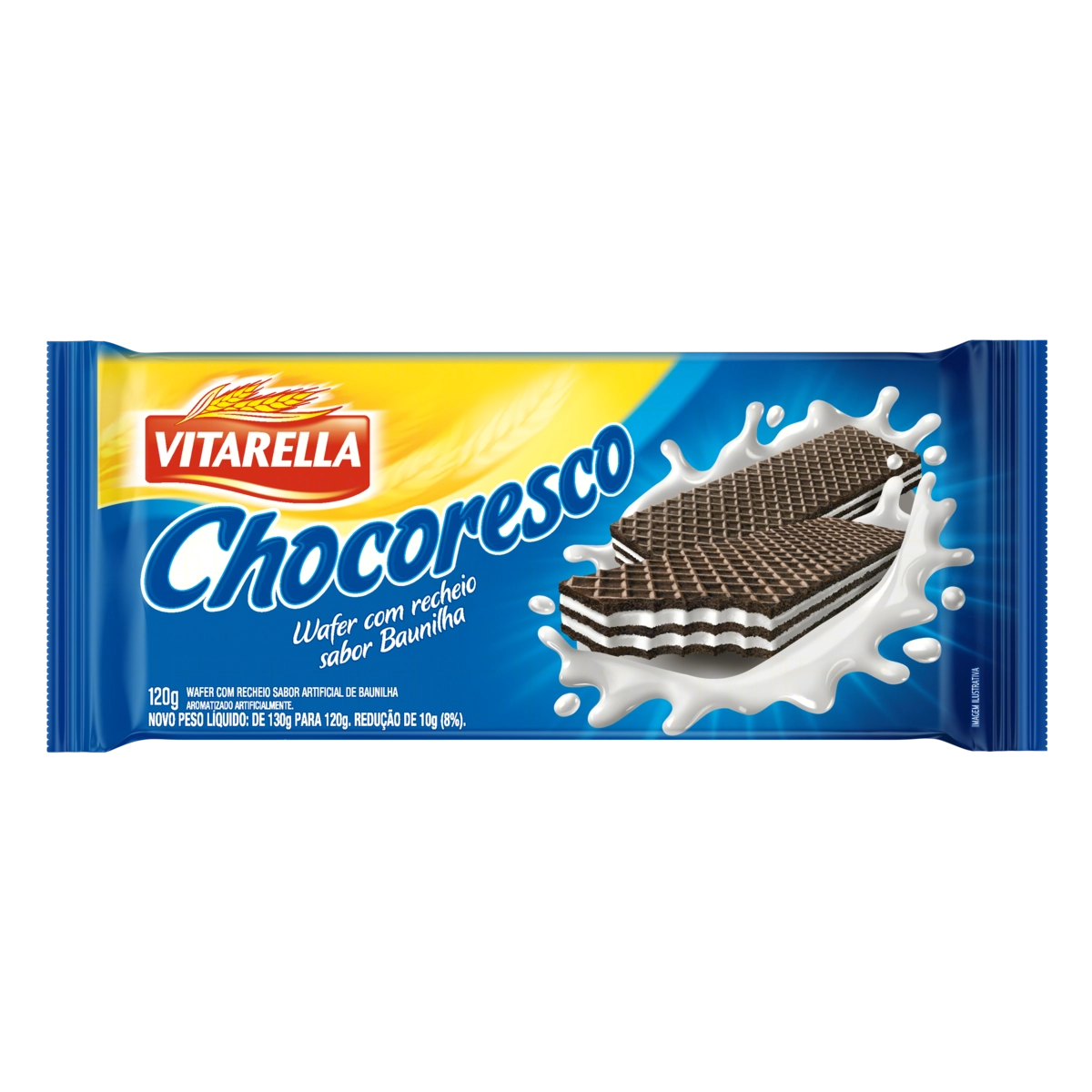 Biscoito Wafer Chocolate Recheio Baunilha Vitarella Chocoresco Pacote 120g