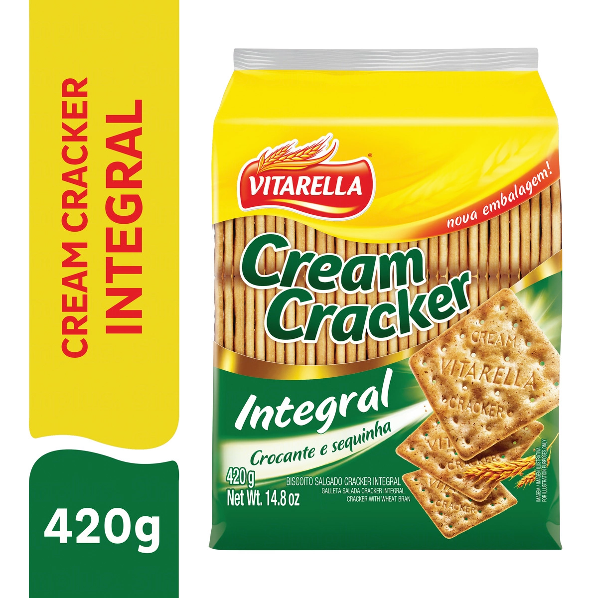 Biscoito Cream Cracker Integral Vitarella Pacote 420g