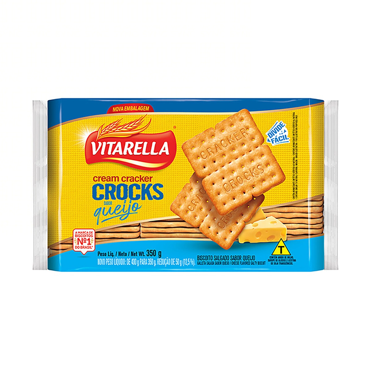 Biscoito Cream Cracker Queijo Vitarella Crocks Pacote 350g