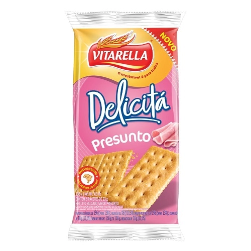 Pack Biscoito Presunto Vitarella Delicitá Pacote 138g 6 Unidades