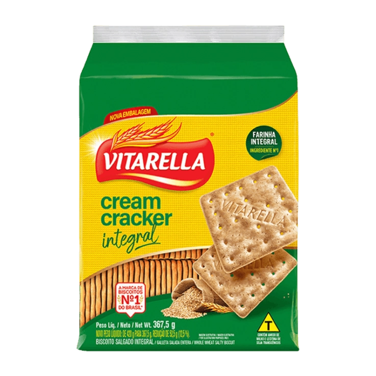 Biscoito Cream Cracker Integral Vitarella Pacote 367,5g