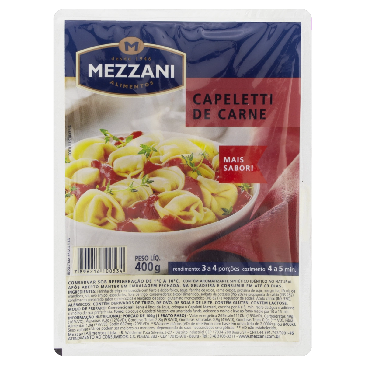 Capeletti Carne Mezzani Bandeja 400g
