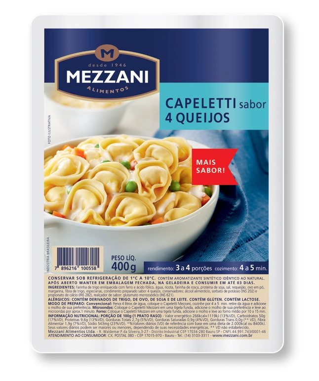 Capeletti 4 Queijos Mezzani Bandeja 400g