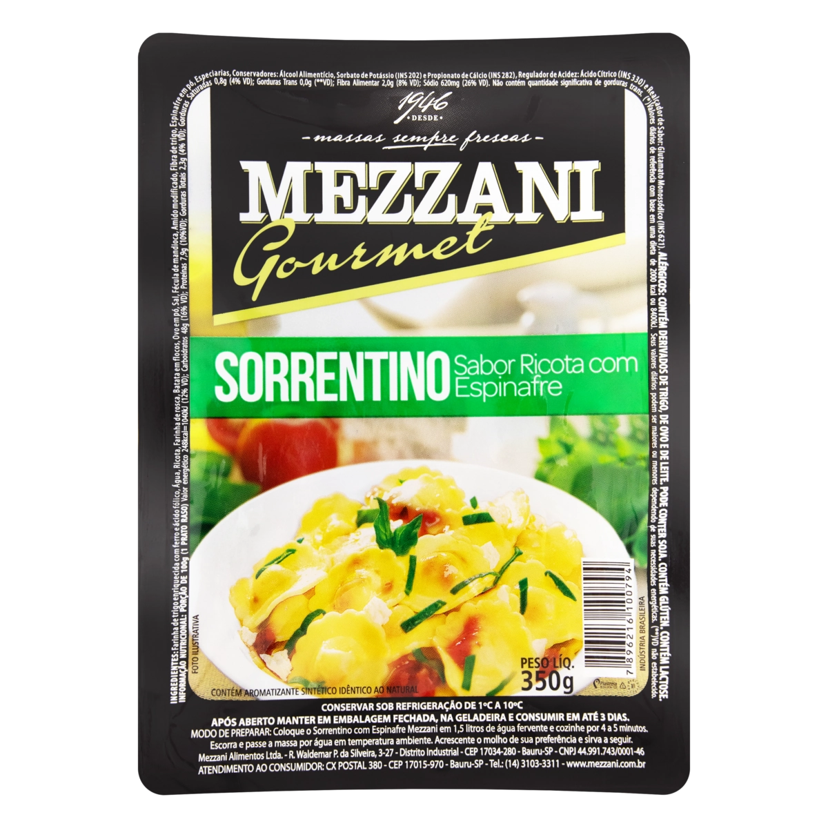 Sorrentino Ricota Com Espinafre Mezzani Gourmet Bandeja 350g