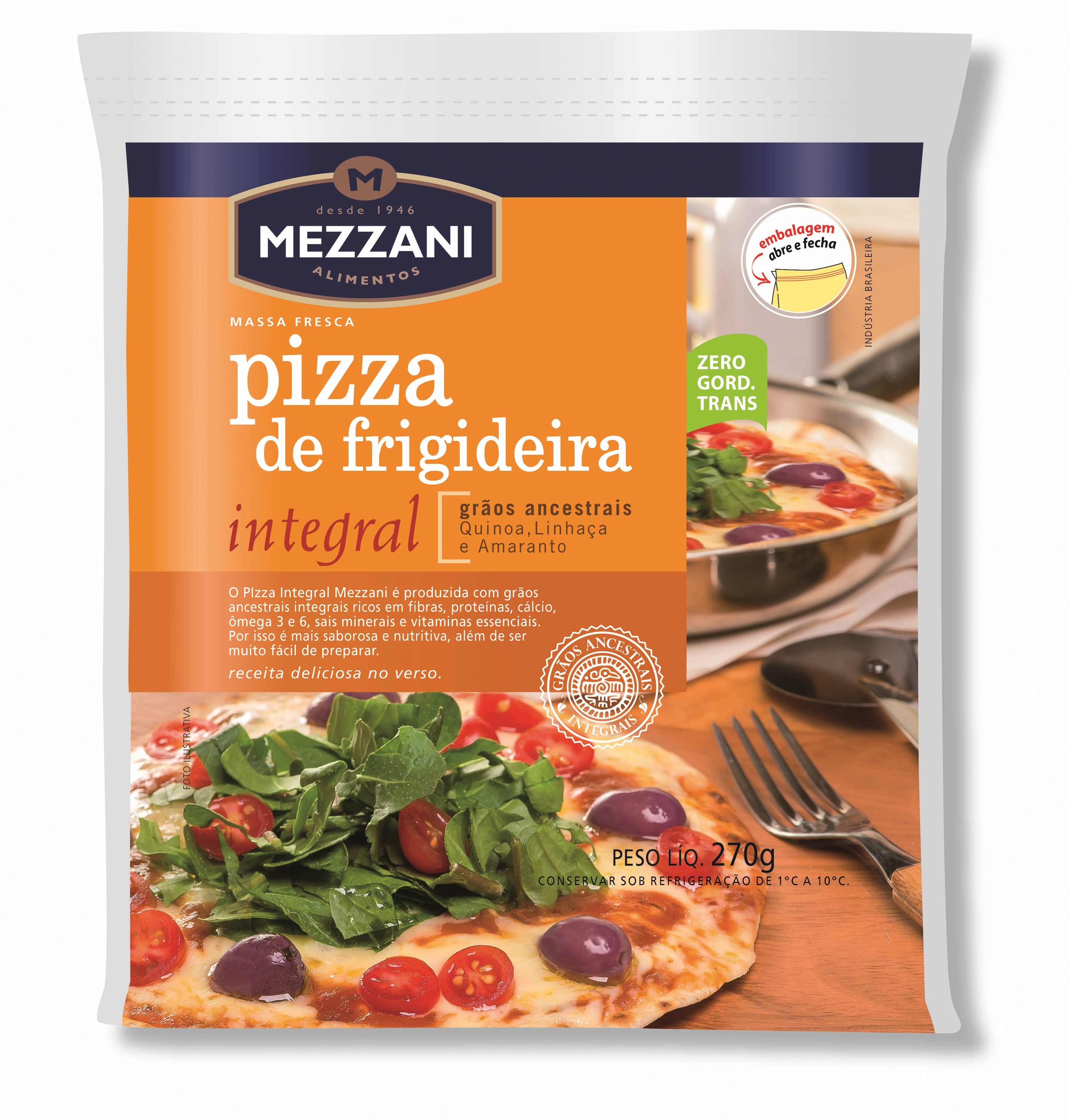 Massa Pizza Mezzani 270g Integral Frigideira