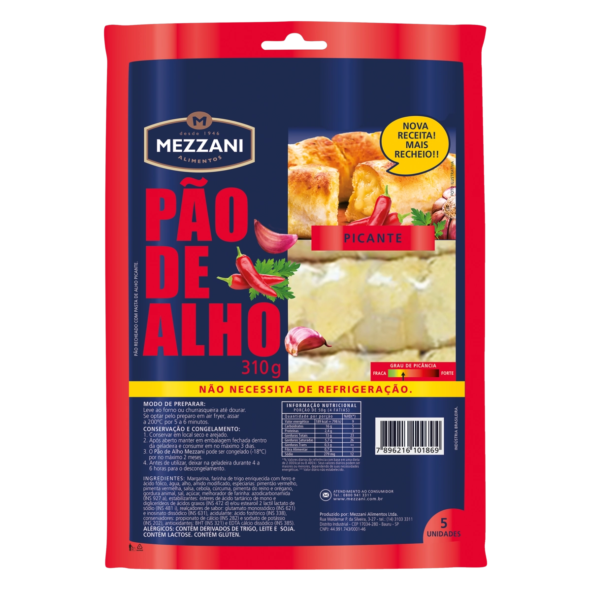Pão De Alho Picante Mezzani Bandeja 310g