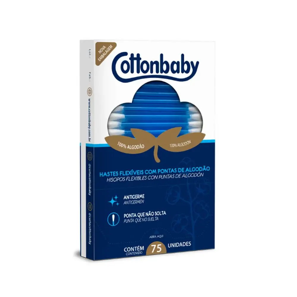 Hastes Flexíveis Cottonbaby Caixa 75 Unidades
