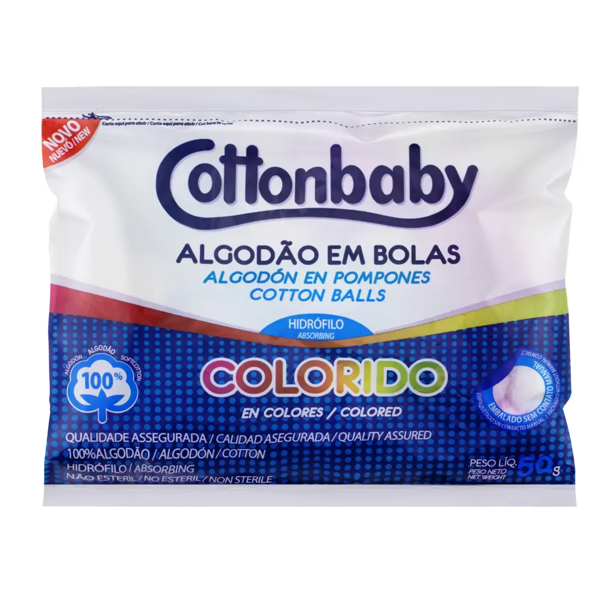 Algodão Em Bolas Hidrófilo Colorido Snoopy Cottonbaby Pacote 50g