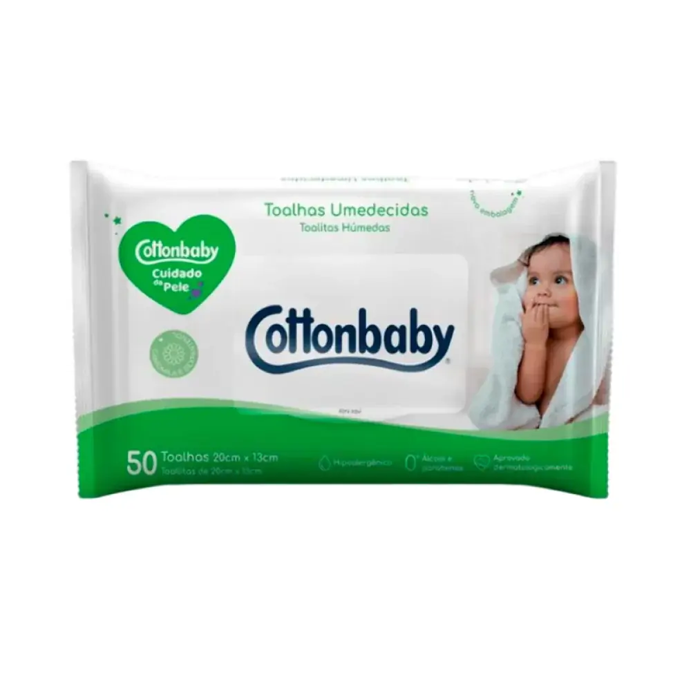 Toalha Umedecida Cuidado Da Pele Cottonbaby Pacote 50 Unidades