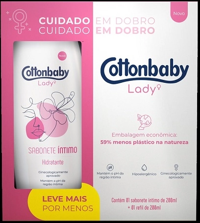 Kit Sabonete íntimo Cottonbaby Lady 200ml Refil 200ml Embalagem Econômica Leve Mais Pague Menos