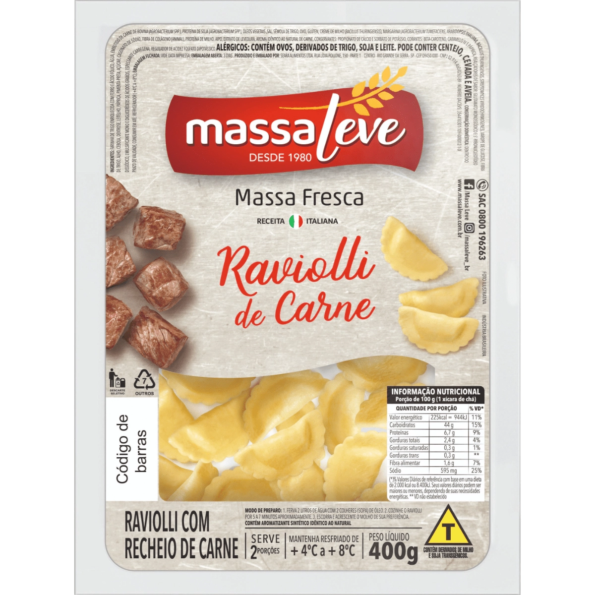 Ravioli De Carne Massa Leve