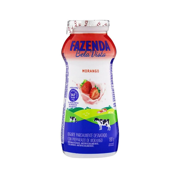 Iogurte Parcialmente Desnatado Morango Fazenda Bela Vista Frasco 180g