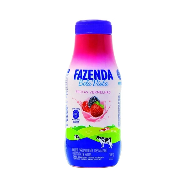 Iogurte Parcialmente Desnatado Frutas Vermelhas Fazenda Bela Vista Garrafa 500g