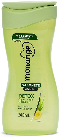 Sabonete Líquido Capim Limão Gengibre Monange Detox Frasco 240ml