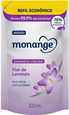 Sabonete Líquido Flor De Lavanda Monange Sachê 200ml Refil Econômico