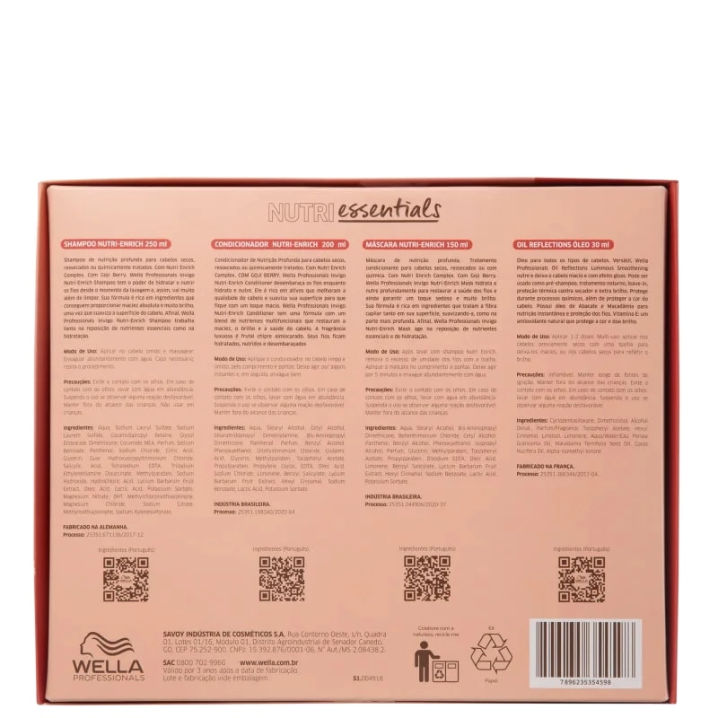 Wella Prof Enrich Kit Sh 250ml Cond 200ml Masc 150ml Oleo 30ml