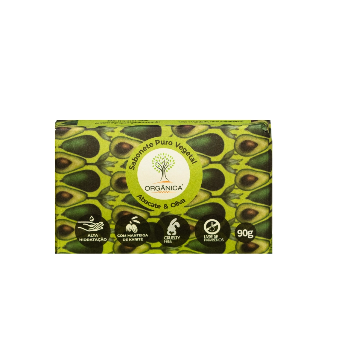 Sabonete Barra Abacate Oliva Orgânica Puro Vegetal Envoltório 90g