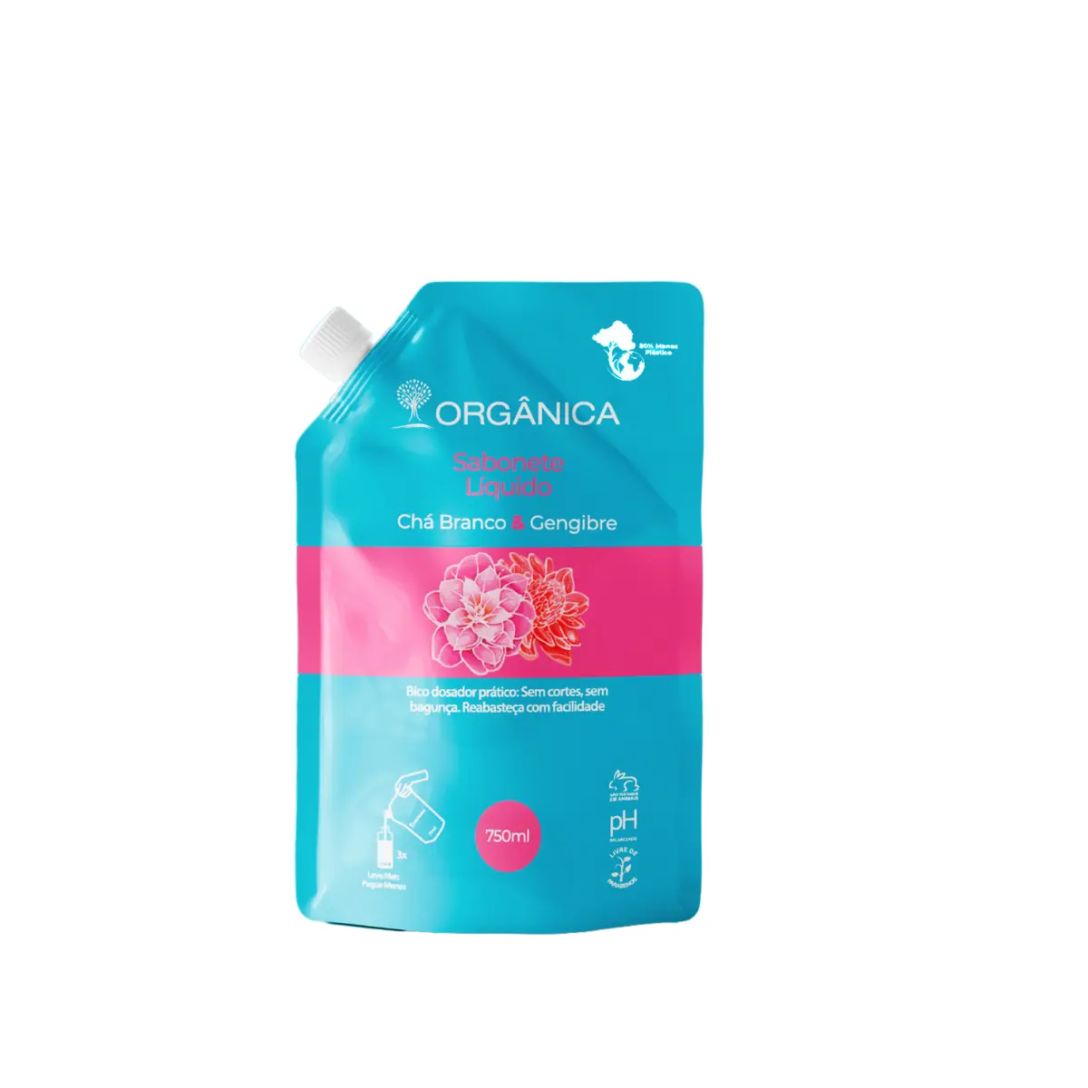 Sabonete Líquido Vegetal Chá Branco E Gengibre Refil Orgânica 750ml