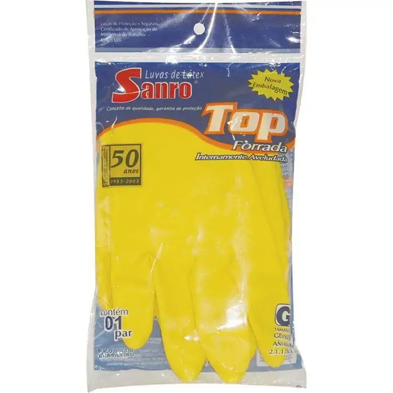 Luva Uso Geral Sanro G Top Amarela Unit