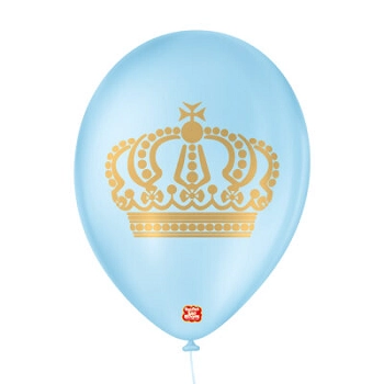 Balao 9 Tema Coroa Azul Baby/dourado C/25und