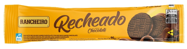 Biscoito Rosquinha Vegano Chocolate Recheio Chocolate Rancheiro Pacote 90g