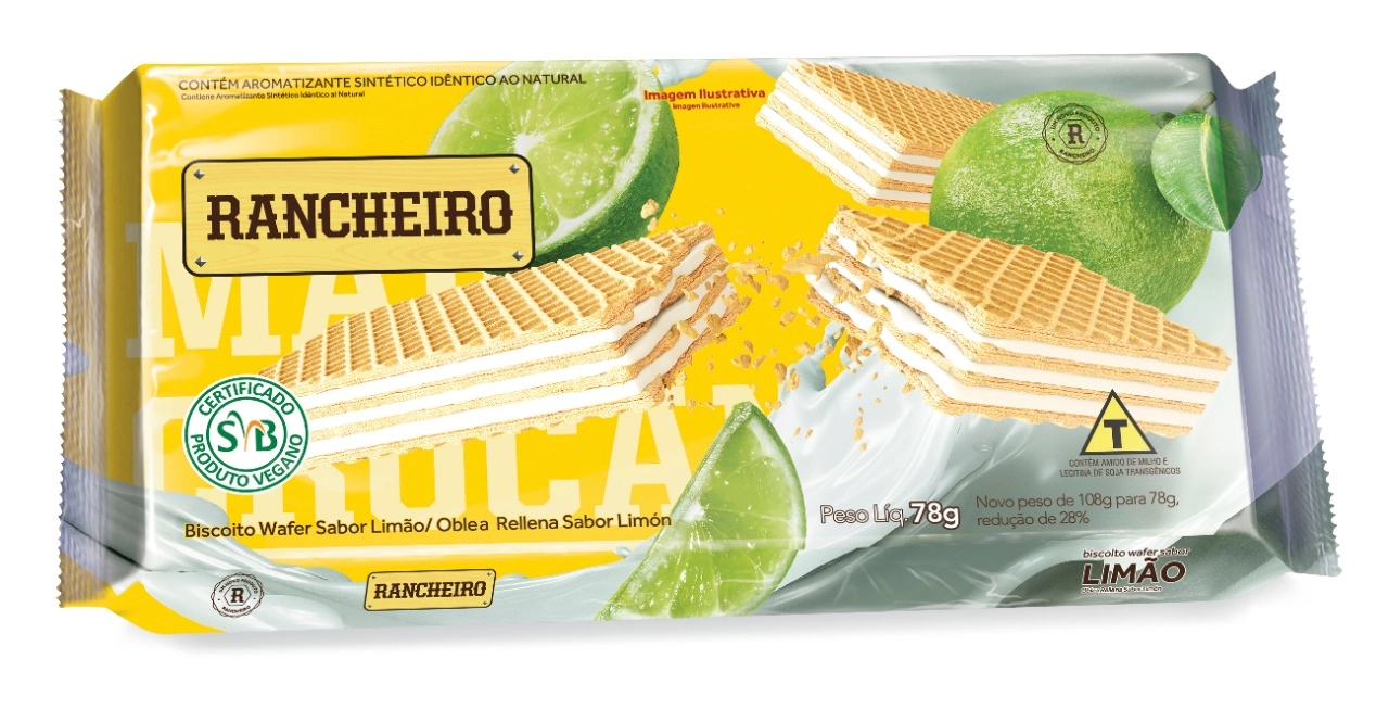 Biscoito Wafer Vegano Recheio Limão Rancheiro Pacote 78g