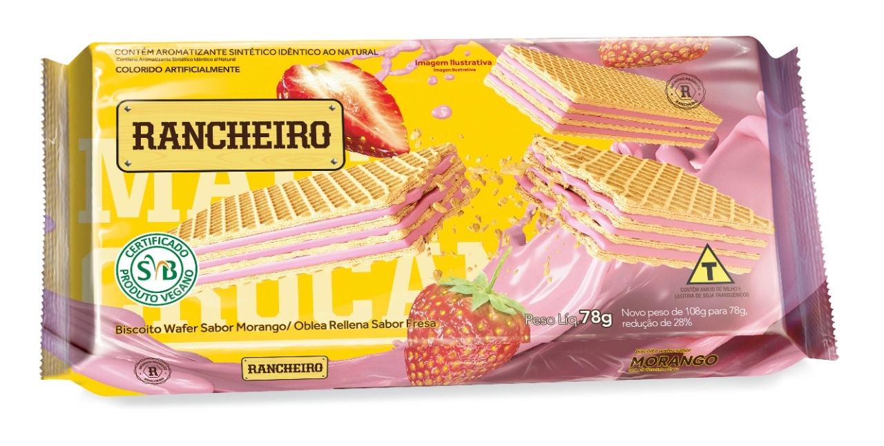 Biscoito Wafer Vegano Recheio Morango Rancheiro Pacote 78g