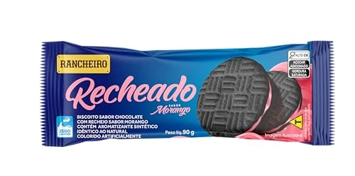 Biscoito Rosquinha Vegano Chocolate Recheio Morango Rancheiro Pacote 90g
