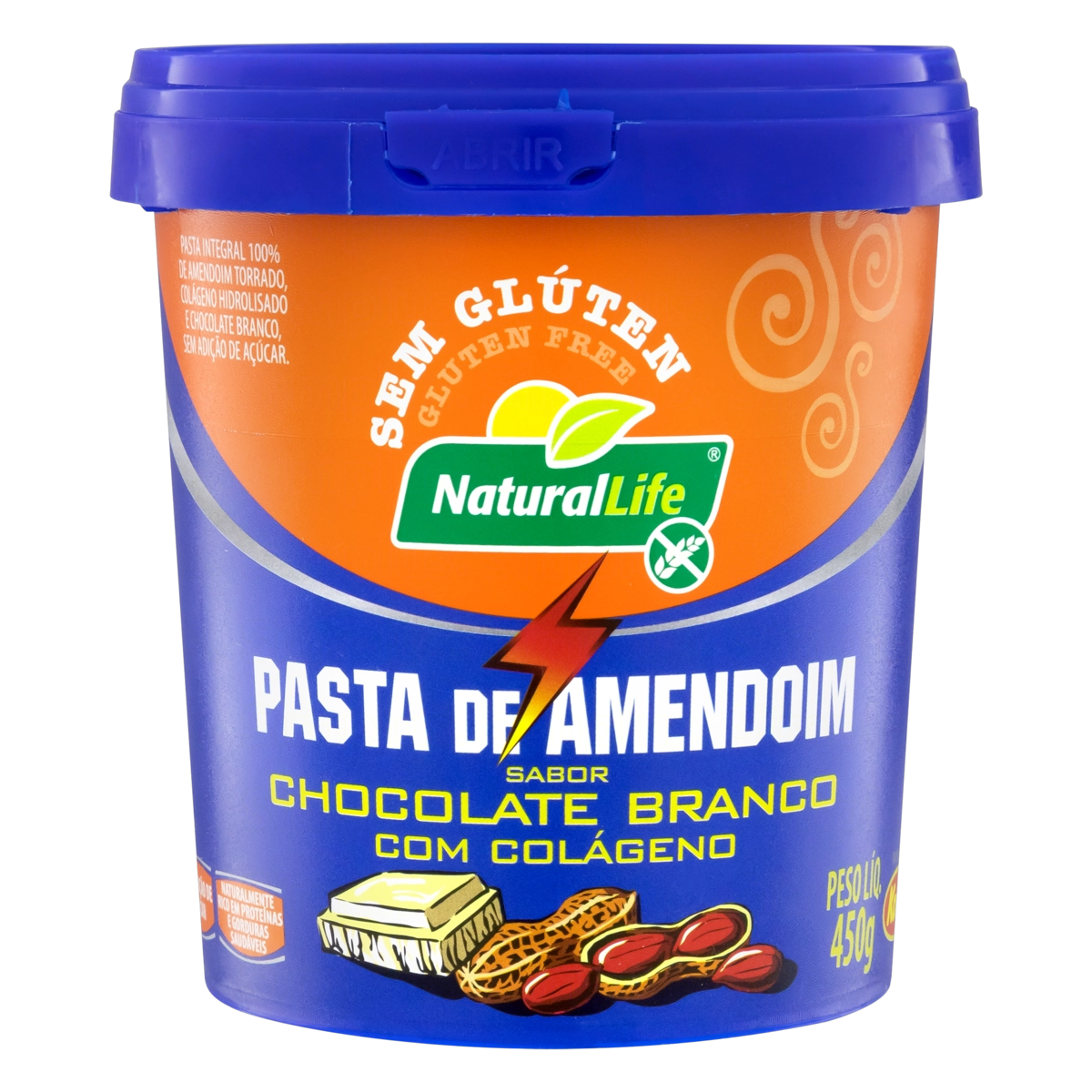 Pasta De Amendoim Integral Chocolate Branco Com Colágeno Natural Life Pote 450g