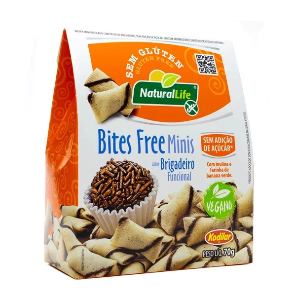 Mini Wafer Recheio Brigadeiro Funcional Sem Glúten Natural Life Bites Free Caixa 70g