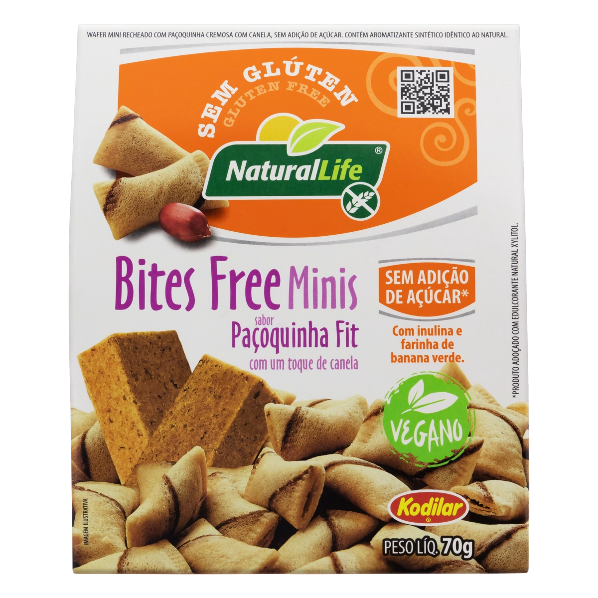 Mini Wafer Recheio Paçoquinha Fit Sem Glúten Natural Life Bites Free Caixa 70g