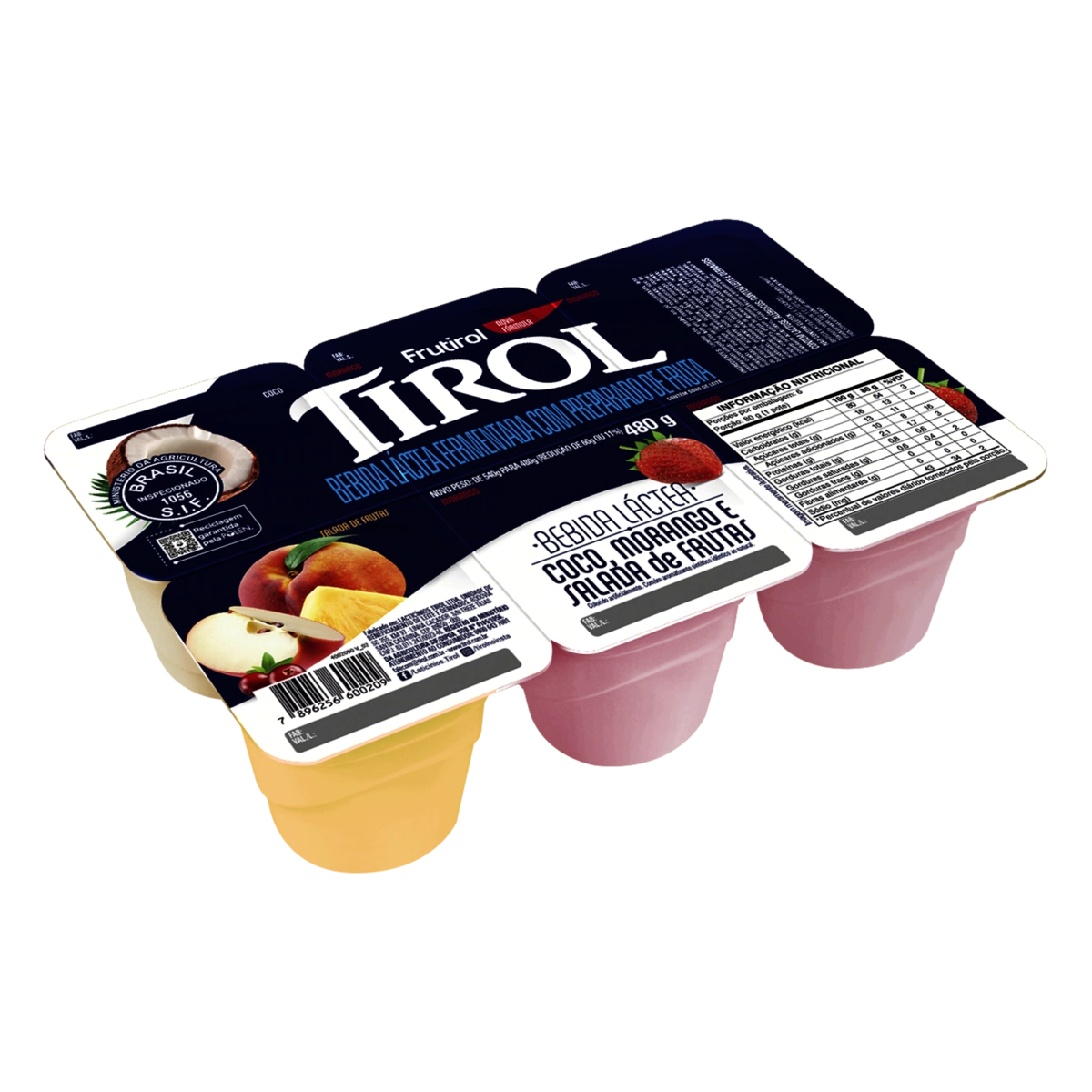 Bebida Láctea Fermentada Coco Morango Salada De Frutas Tirol Frutirol Bandeja 480g 6 Unidades