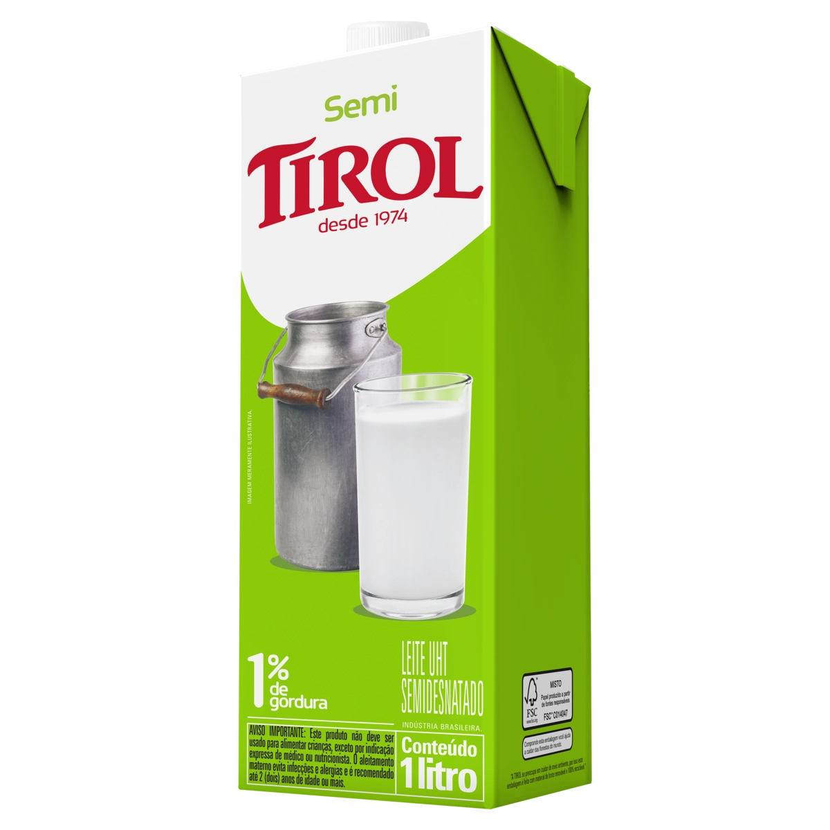 Leite Uht Semidesnatado Tirol Caixa Com Tampa 1l