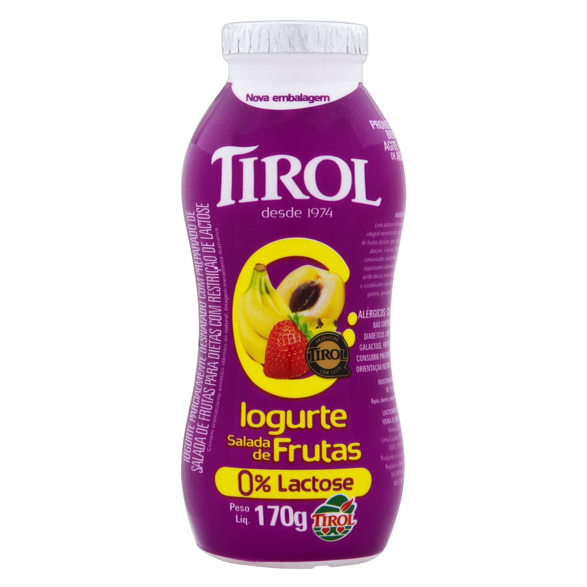 Iogurte Parcialmente Desnatado Salada De Frutas Zero Lactose Tirol Frasco 170g