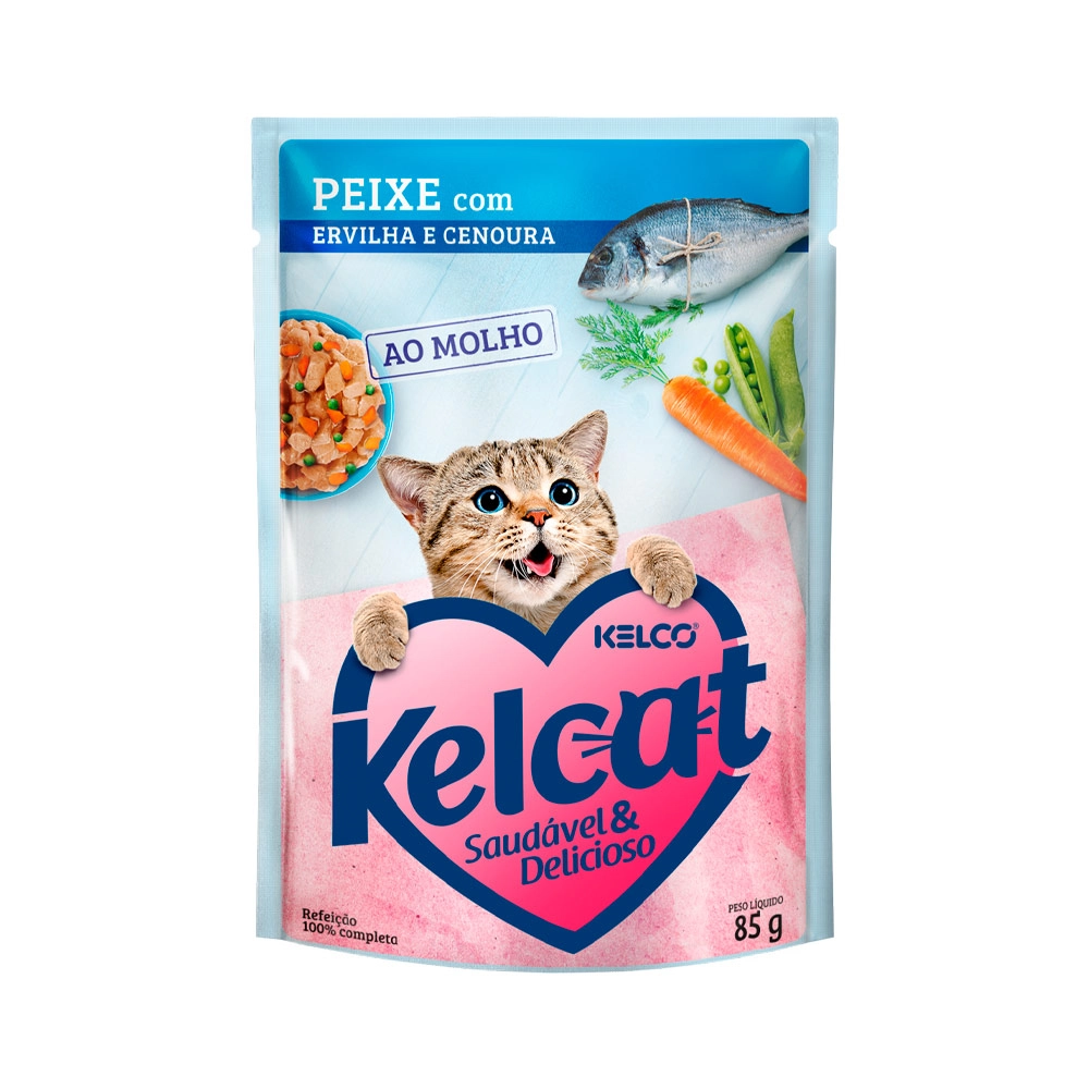 Alim P/gatos Kelcat Peixe/erv/cen Sache 85g