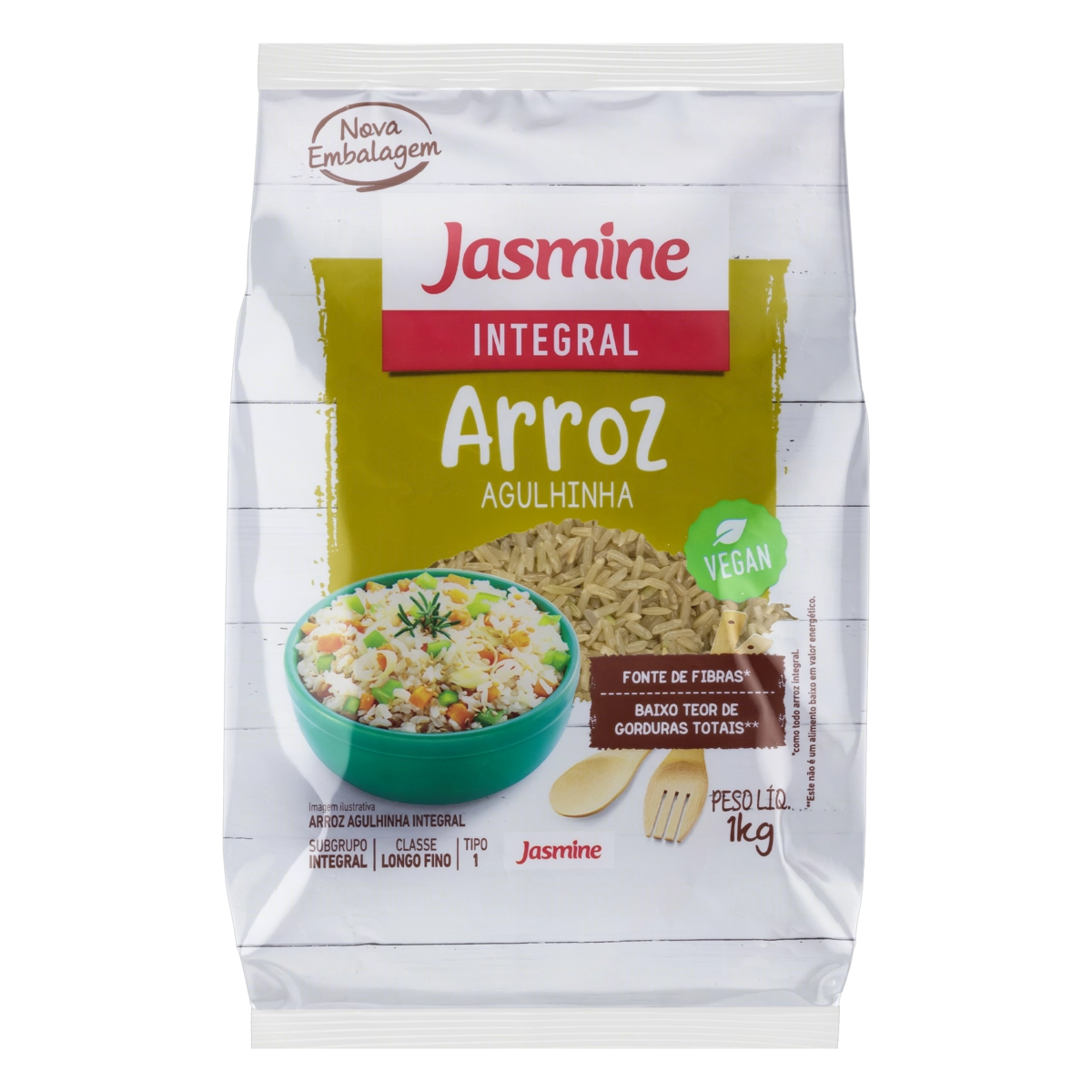 Arroz Agulhinha Tipo 1 Integral Jasmine Pacote 1kg