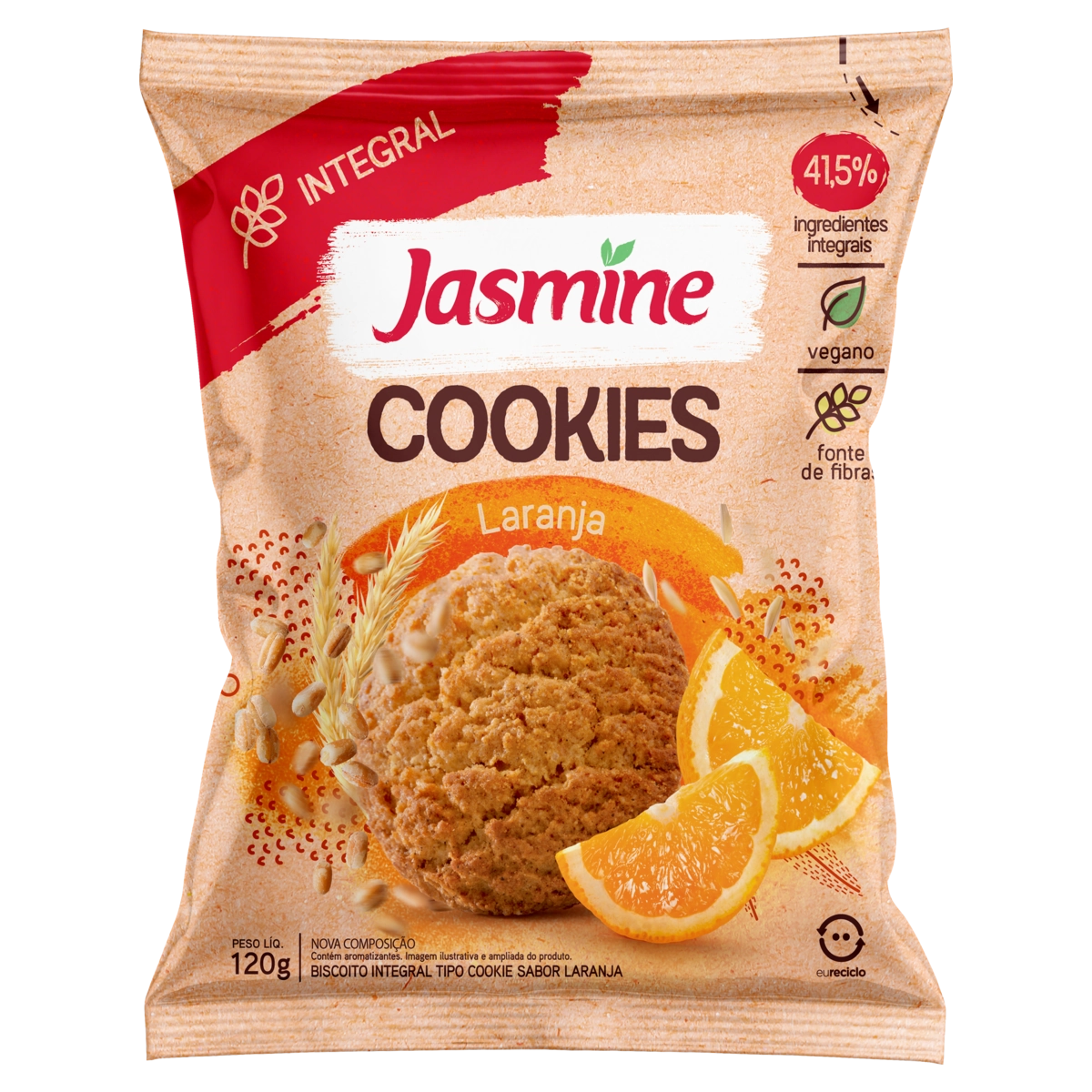 Biscoito Cookie Vegano Integral Laranja Jasmine Pacote 120g