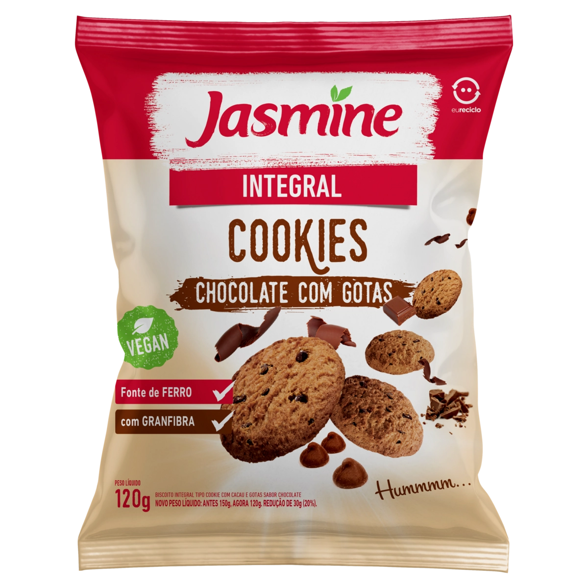 Cookies Integrais Jasmine Sabor Chocolate Com Gotas