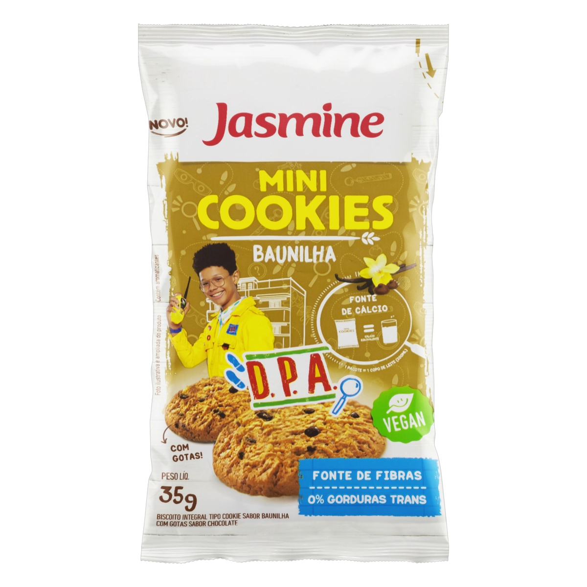 Minibiscoito Cookie Vegano Integral Baunilha Com Gotas De Chocolate D.p.a. Jasmine Pacote 35g