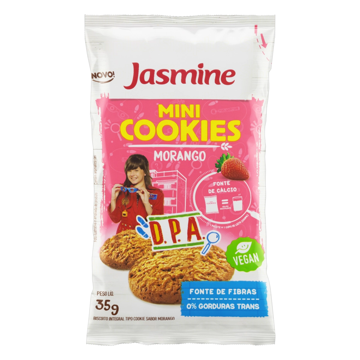 Minibiscoito Cookie Vegano Integral Morango D.p.a. Jasmine Pacote 35g