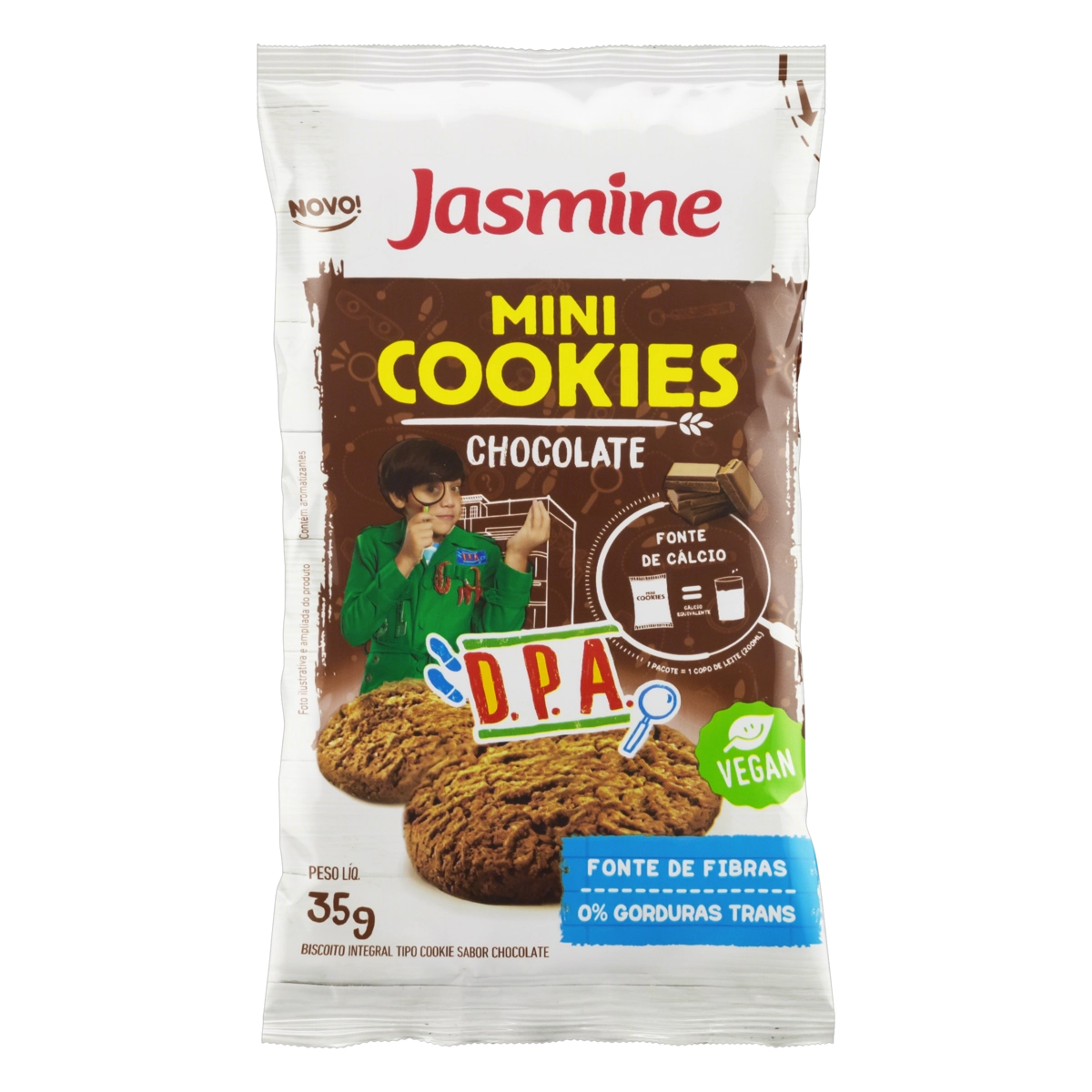 Minibiscoito Cookie Vegano Integral Chocolate D.p.a. Jasmine Pacote 35g