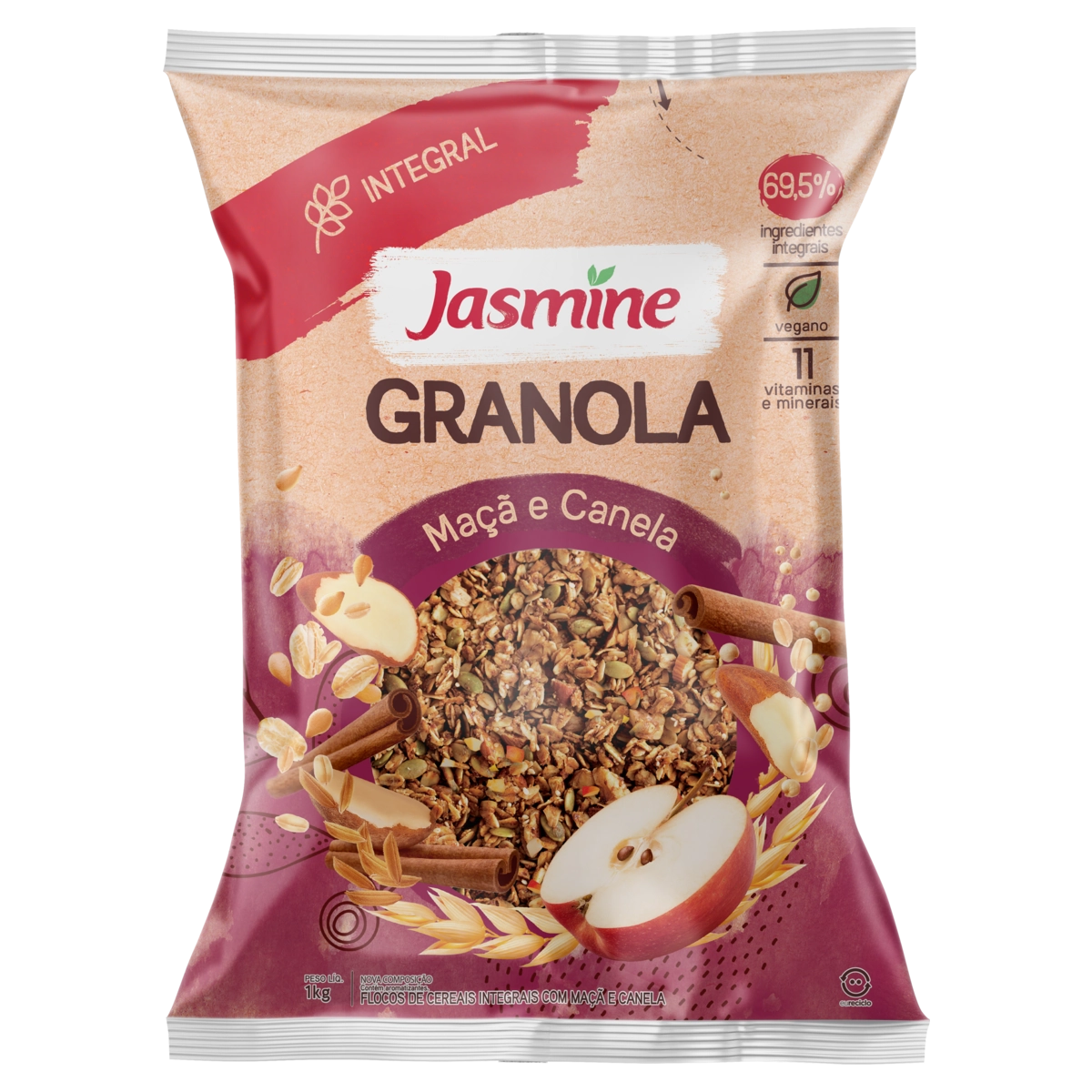 Granola Integral Maçã E Canela Jasmine Pacote 1kg