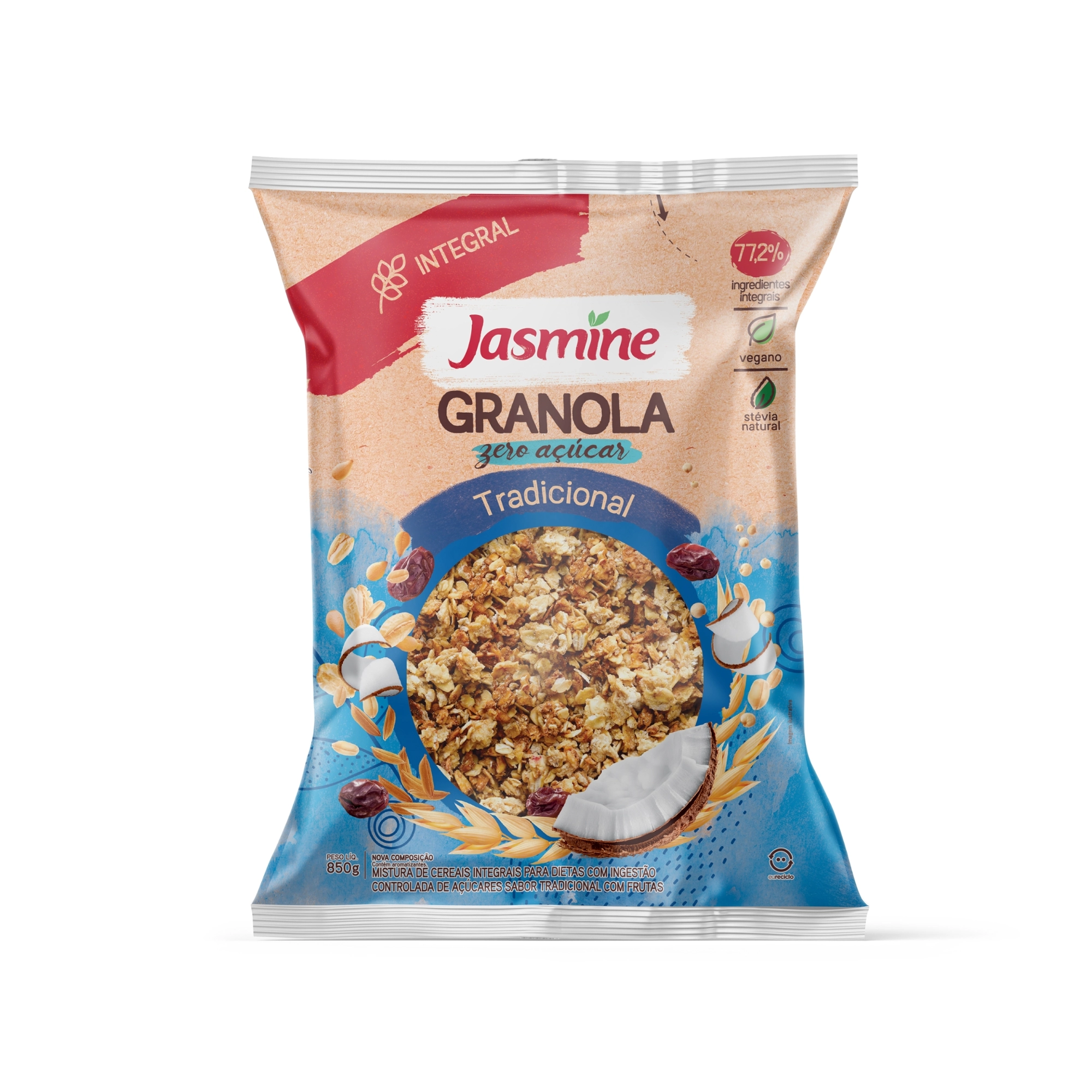 Granola Integral Tradicional Zero Açúcar Jasmine Pacote 850g