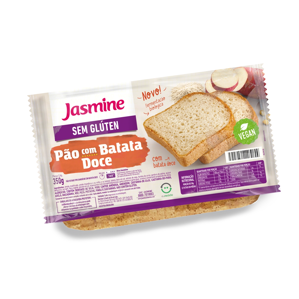 Pão De Forma Batata Doce Sem Glúten Vegano Jasmine Bandeja 350g
