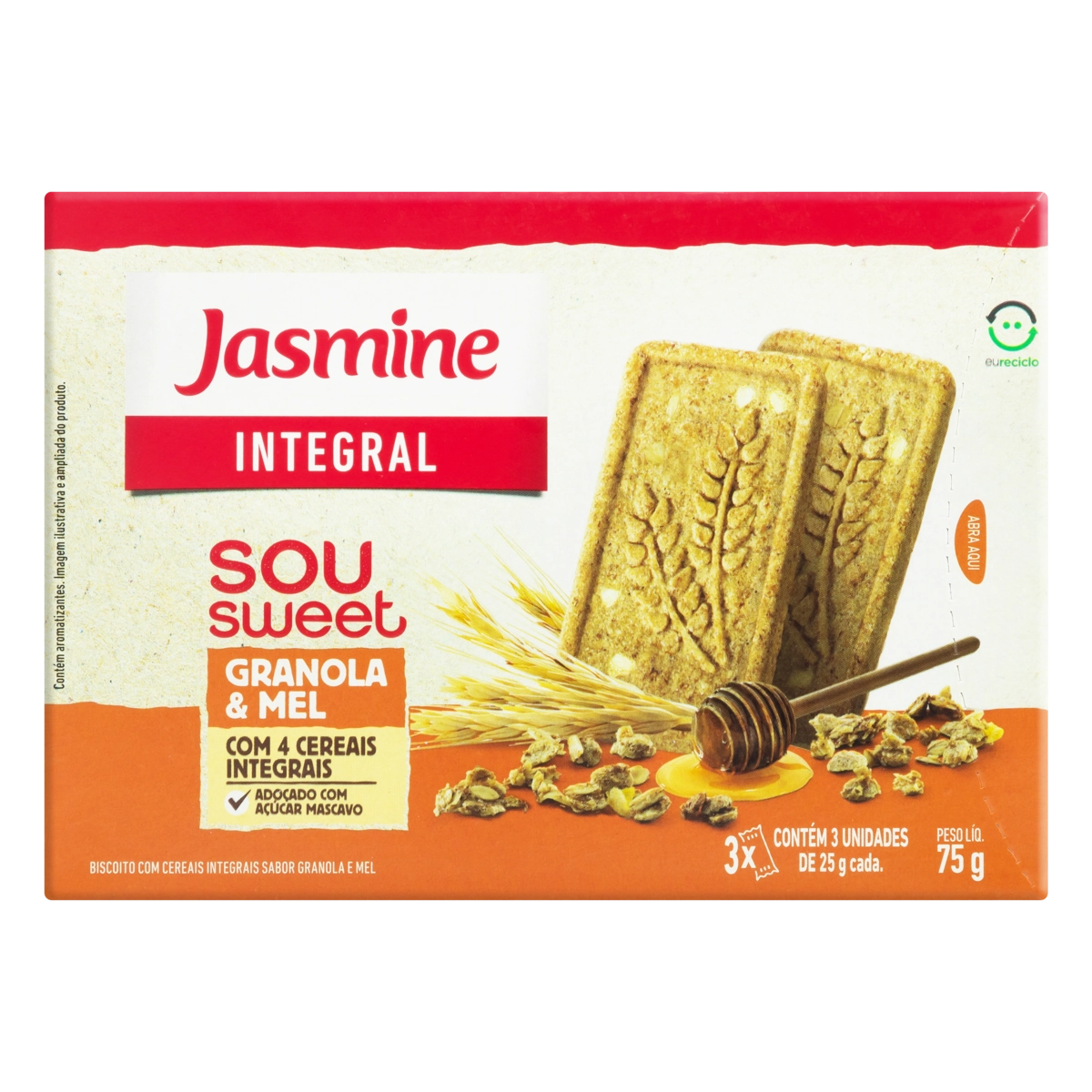 Biscoito Integral Granola Mel Jasmine Sou Sweet Caixa 75g