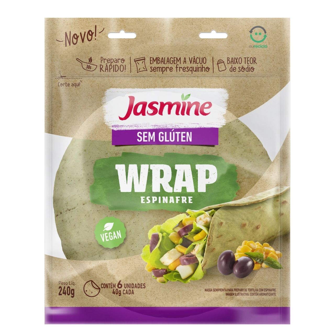 Massa Tortilha Espinafre Sem Glúten Jasmine Pouch 240g