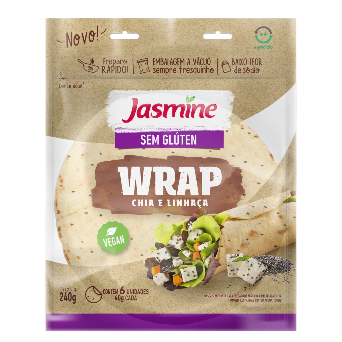Massa Tortilha Chia E Linhaça Sem Glúten Jasmine Pouch 240g